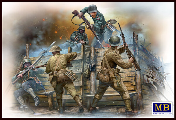 “Hand-to-hand fight, German & British infantrymen, WW I era“